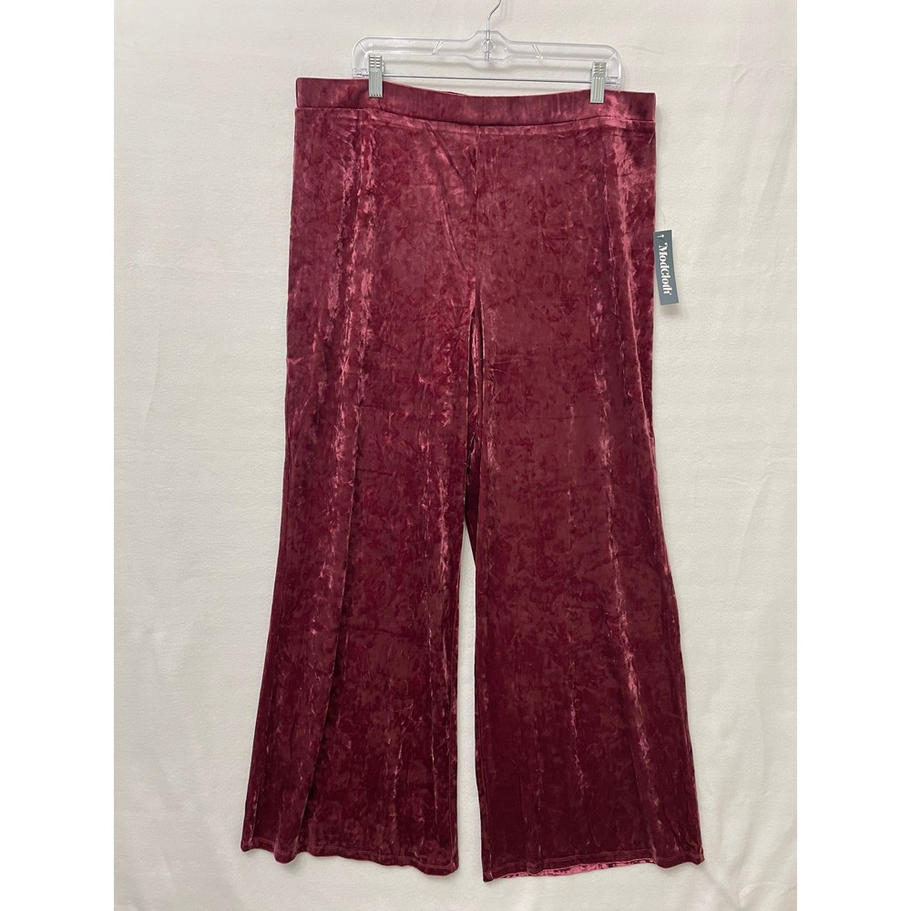 New ModCloth Velvet Wide Leg Pants 1X Burgundy Stretch High Rise Holiday Fall